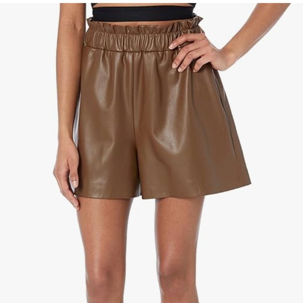 NWT Amazon The Drop Loose Fit Faux Leather Paperbag Shorts L
